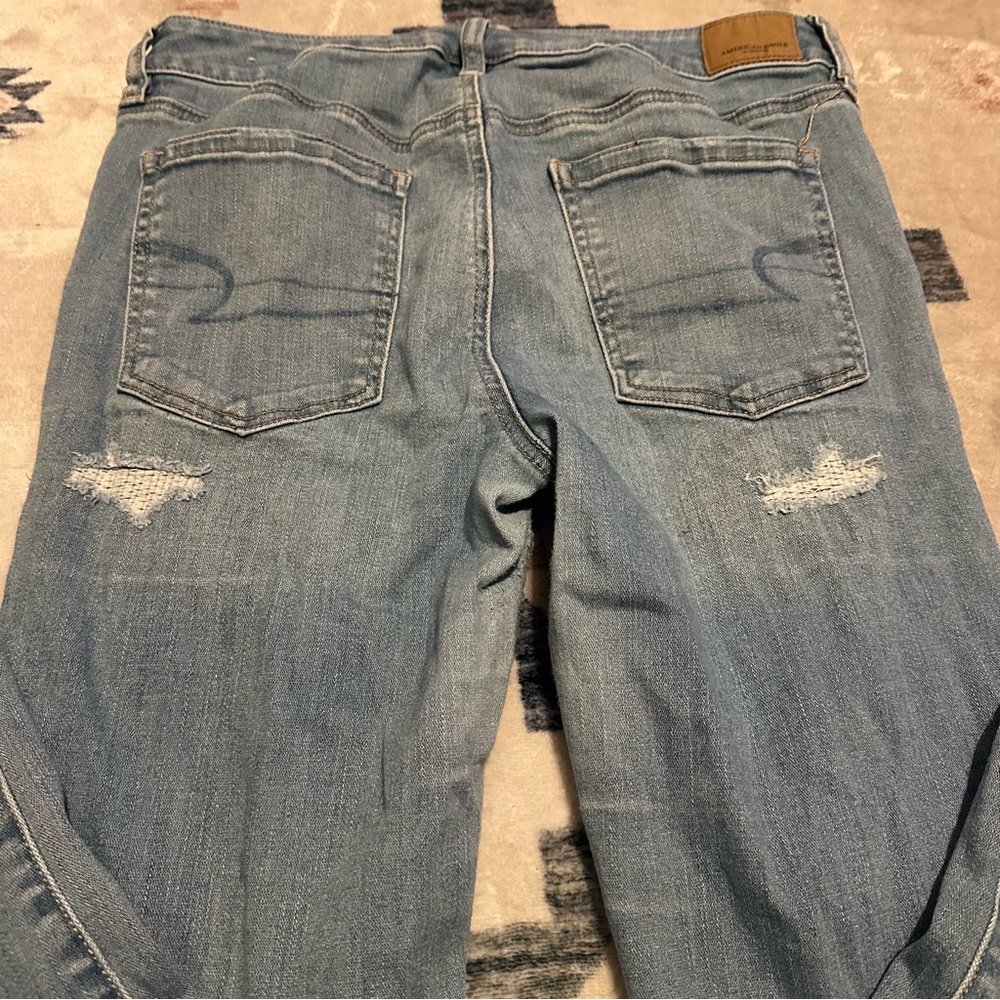 American Eagle Women's Distressed Blue Jeans Hi Rise Jegging sz 10 - Picture 6 of 8
